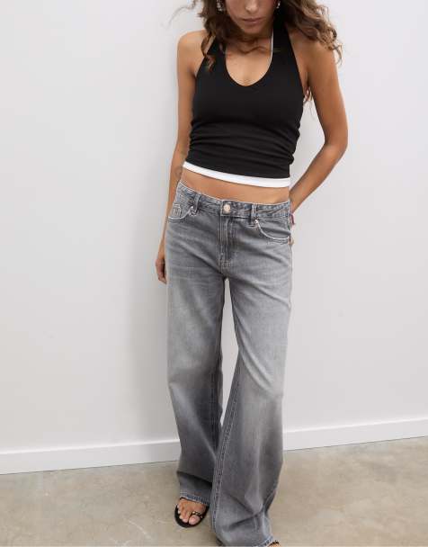 Stradivarius - D91 - Jeans a vita bassa lavaggio grigio a fondo ampio - view 1