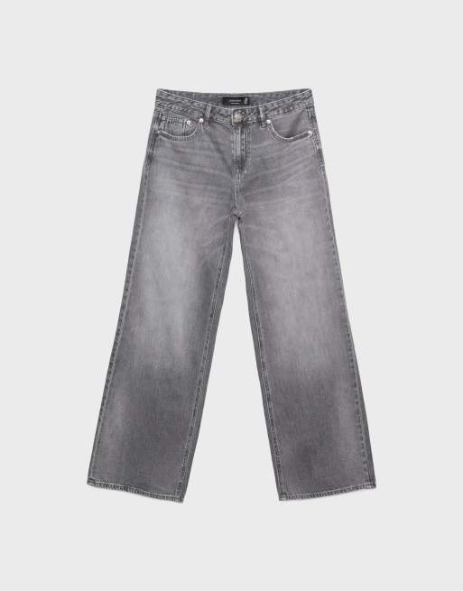 Stradivarius - D91 - Jeans a vita bassa lavaggio grigio a fondo ampio, 6 di 7