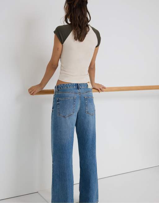 Stradivarius - D91 - Jeans a vita bassa lavaggio medio a fondo ampio, 3 di 7