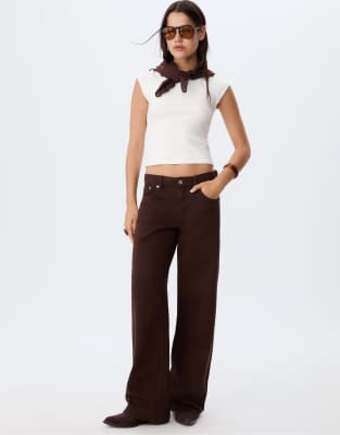 Stradivarius - D91 - Jeans in Braun mit weitem Bein und niedrigem Bund-Brown