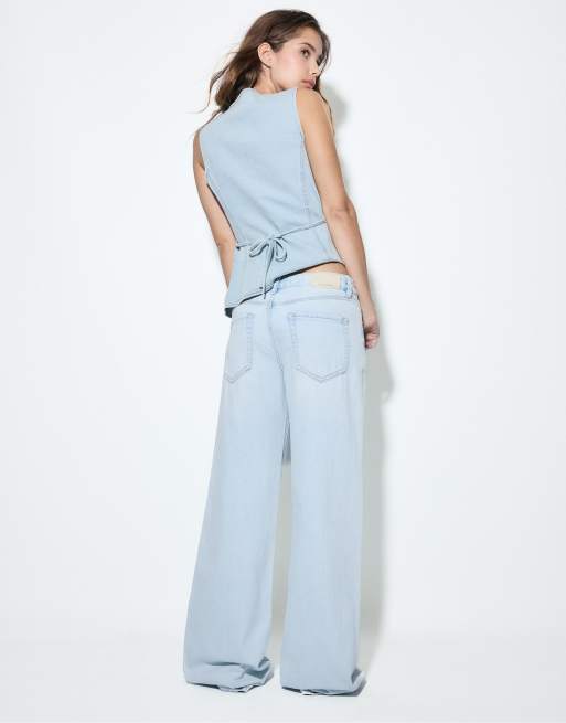 Stradivarius - D91 - Jeans met wijde pijpen en lage taille in blauwe denim, 3 van 7