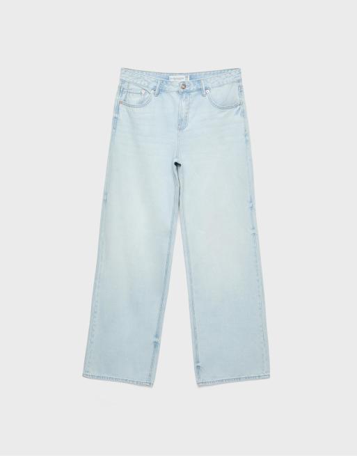 Stradivarius - D91 - Jeans met wijde pijpen en lage taille in blauwe denim, 6 van 7