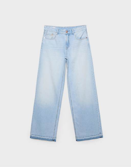 Stradivarius - D91 - Jeans met wijde pijpen en lage taille in medium lichtblauw, 6 van 7