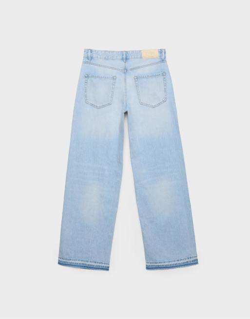 Stradivarius - D91 - Jeans met wijde pijpen en lage taille in medium lichtblauw, 7 van 7