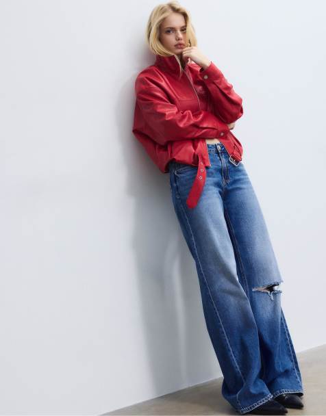 Stradivarius - D91 - Jeans met wijde pijpen en lage taille in overdyed blauw denim - view 1