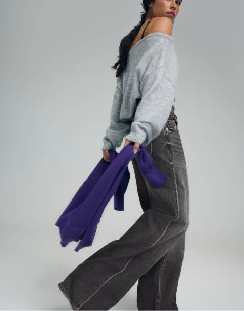 Stradivarius – D91 – Jeans mit niedrigem Bund, weitem Bein und schwarzer Denim-Waschung - view 1