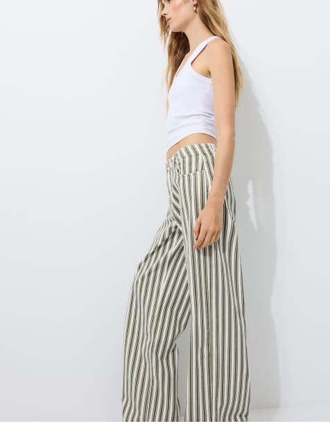 Stradivarius D91 lave twill-jeans med brede ben i khaki - view 1