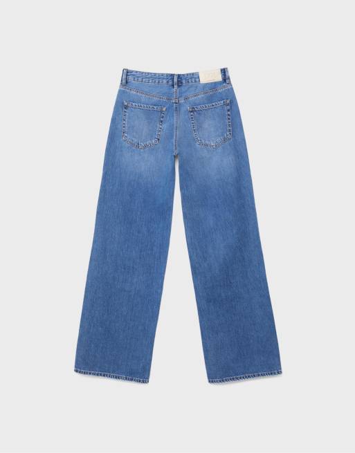 Stradivarius - D91 - Lavtaljede mørkeblå jeans med brede ben, 7 af 7