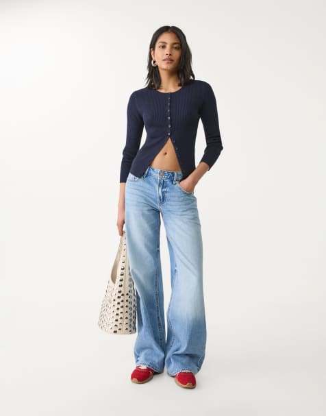 Stradivarius D91 low rise wide leg jean in light blue - view 1