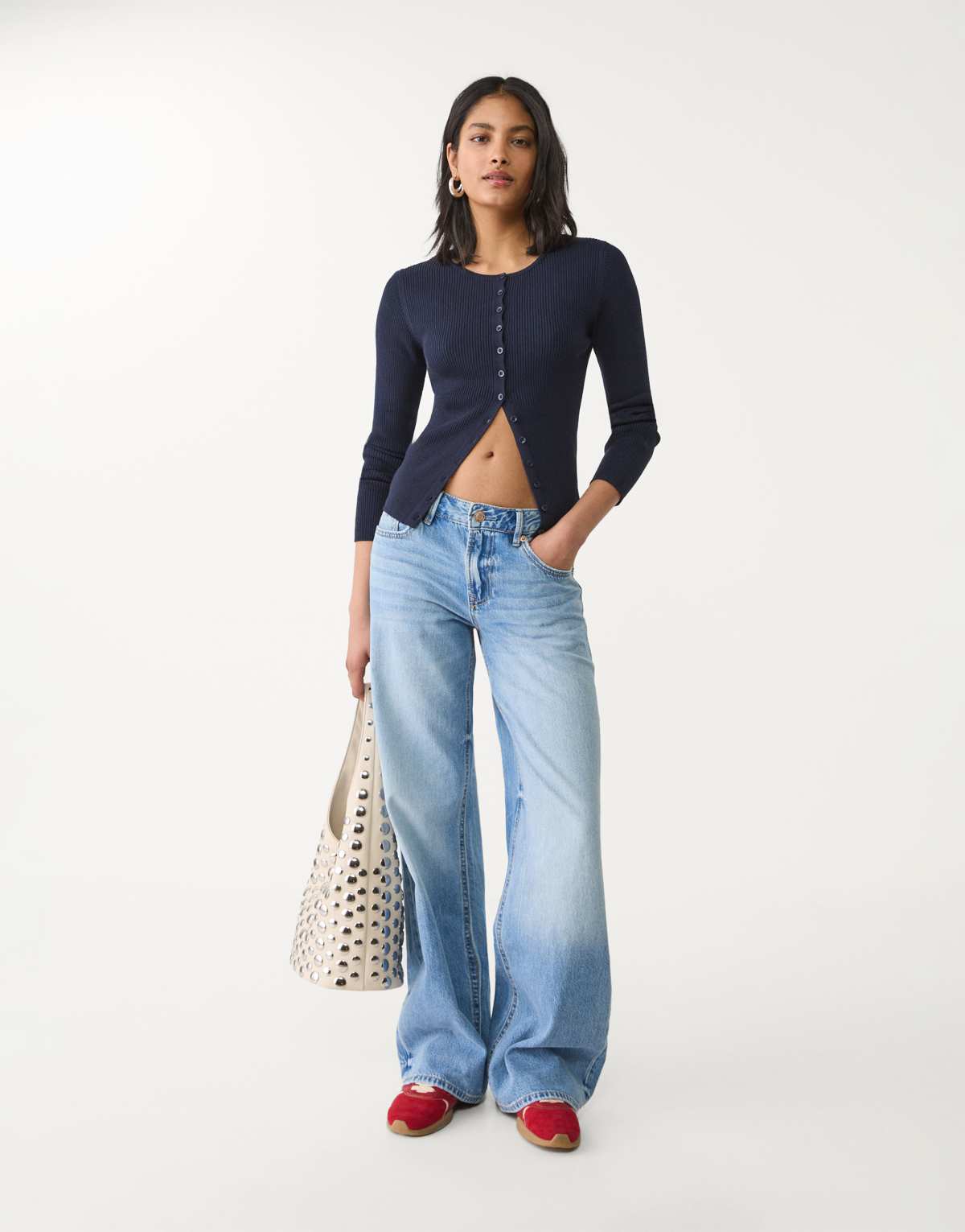 Stradivarius D91 low rise wide leg jean in light blue