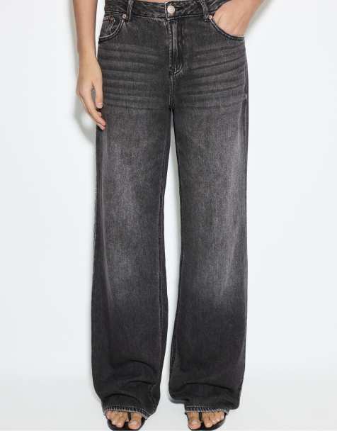 Stradivarius D91 low-rise wide-leg jeans in black denim wash