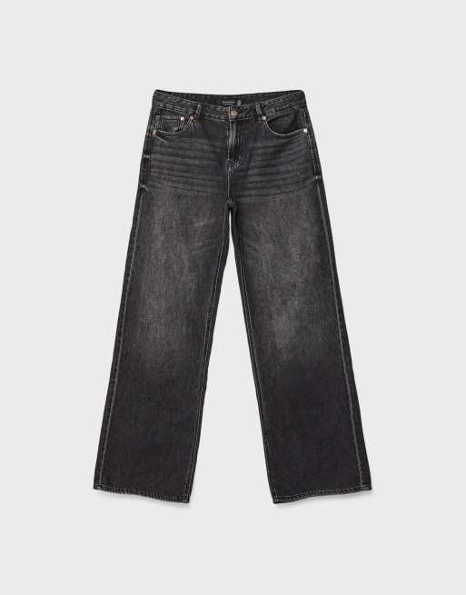 Stradivarius D91 low-rise wide-leg jeans in black denim wash, 6 of 7