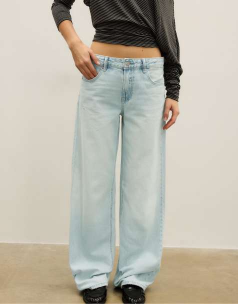 Stradivarius D91 low-rise wide-leg jeans in medium blue denim