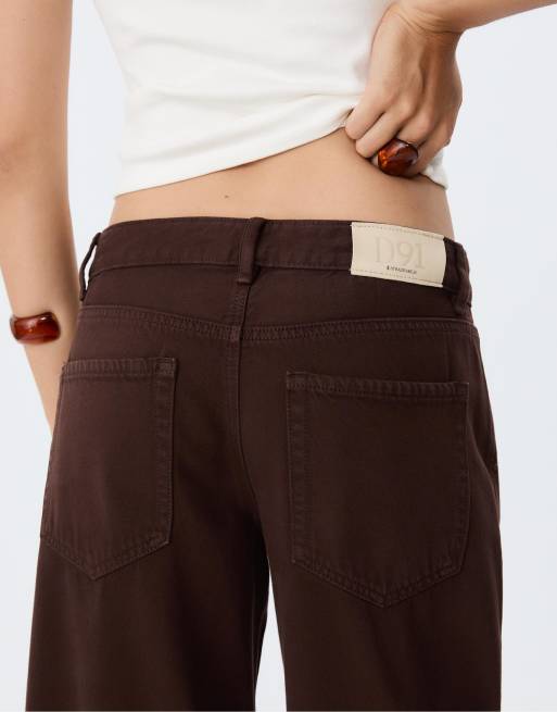 Stradivarius D91 low wide-leg jeans in brown ASOS