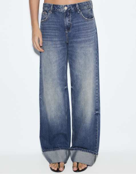Stradivarius D91 low wide-leg jeans in medium blue denim