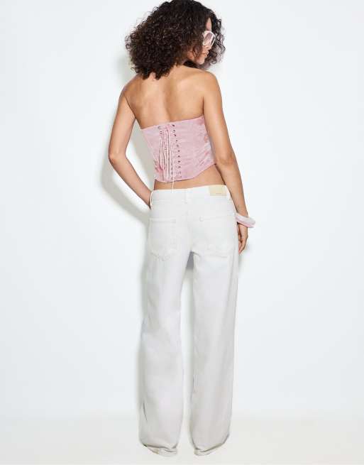 Stradivarius D91 low wide-leg twill jeans in vanilla, 3 of 7
