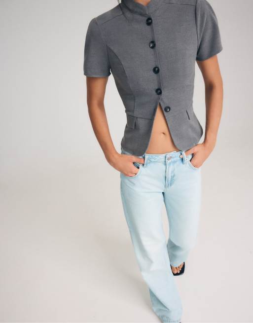 Stradivarius - D91 - Lyseblå jeans med lav talje og brede ben, 5 af 7