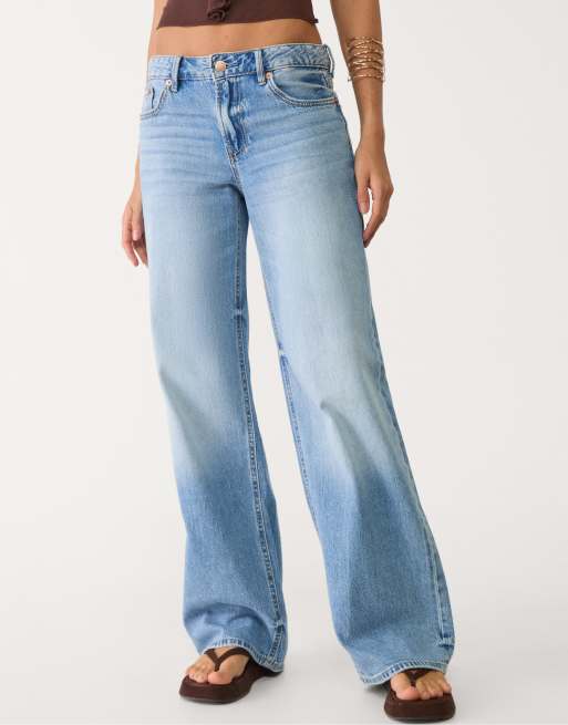Stradivarius – D91 – Mellanblå jeans med låg midja och vida ben, 2 av 4