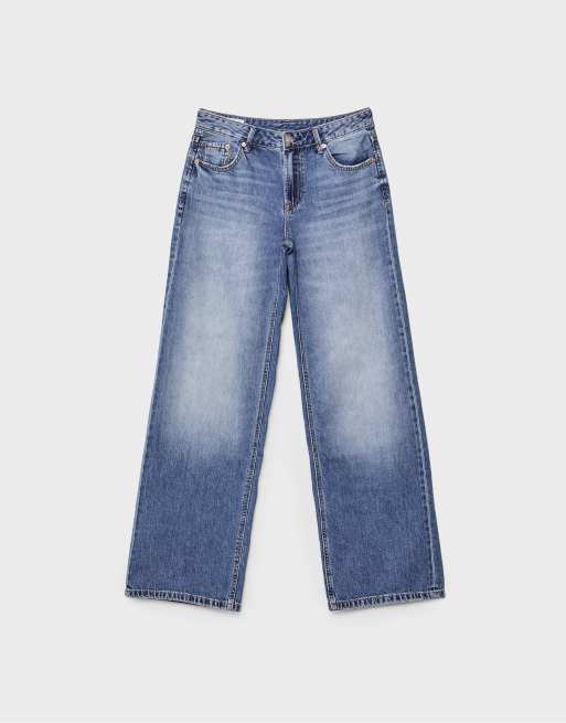 Stradivarius – D91 – Mellanblå jeans med låg midja och vida ben, 6 av 7