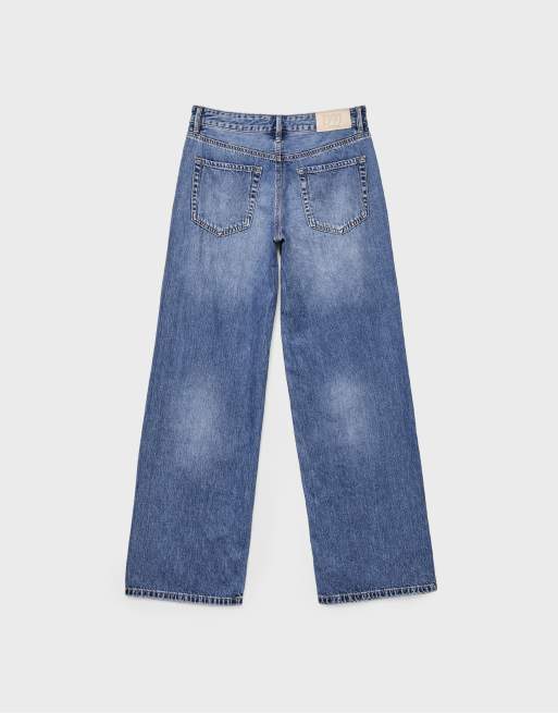Stradivarius – D91 – Mellanblå jeans med låg midja och vida ben, 7 av 7