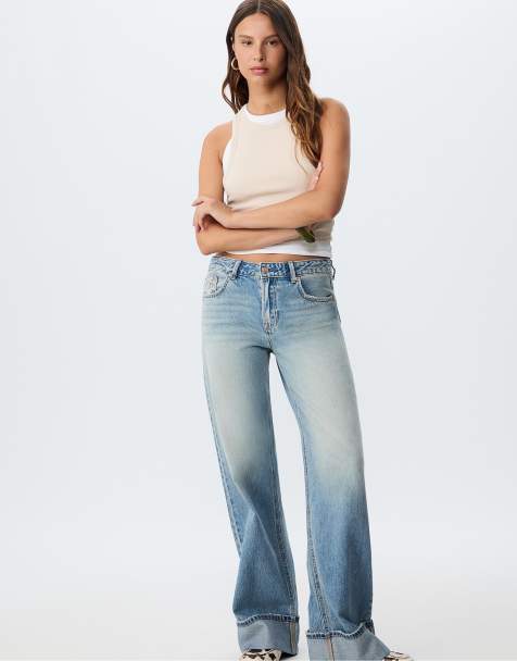 Stradivarius – D91 – Mellanblå jeans med låga, vida ben - view 1