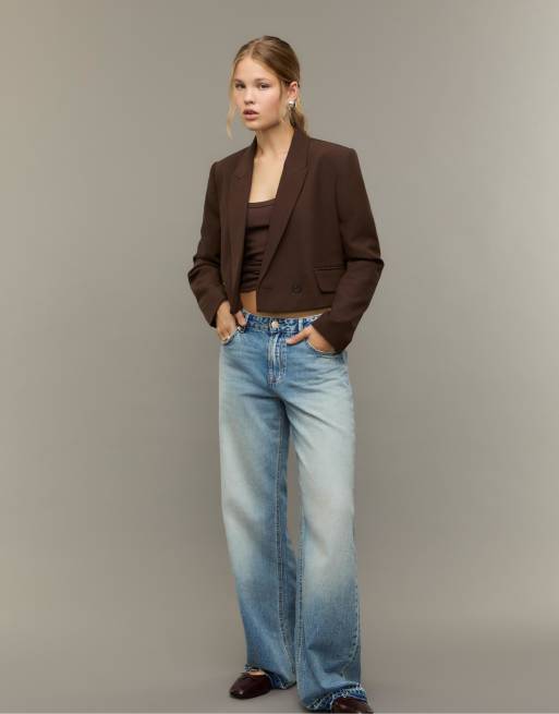 Stradivarius – D91 – Mellanblå jeans med låga, vida ben, 4 av 4