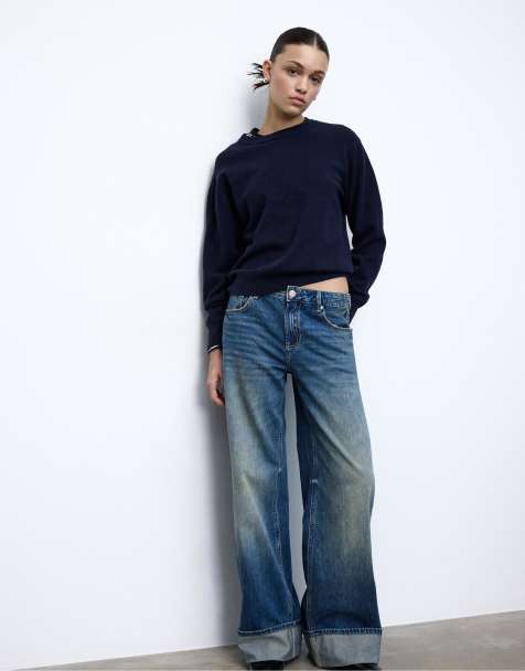 Stradivarius - D91 - Mellemblå denimjeans med lav talje og vide ben - view 1