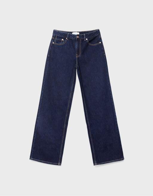 Stradivarius – D91 – Mörkblå jeans med vida ben och låg midja, 6 av 7