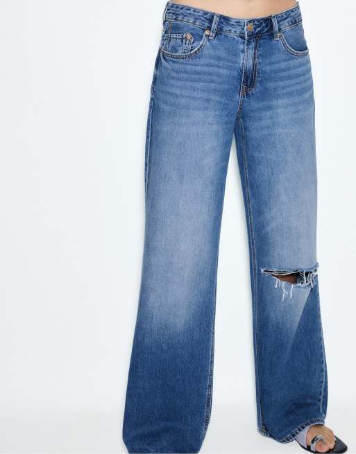 Stradivarius – D91 – Mörkblå jeans med vida ben och låg midja, 2 av 7