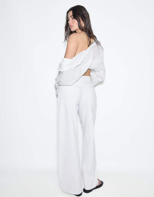 Stradivarius – D91 – Vita jeans i twill med låg midja och vida ben, 3 av 7