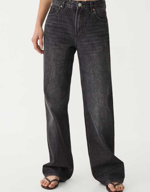 Stradivarius – D92 – Bleksvarta jeans med vida ben