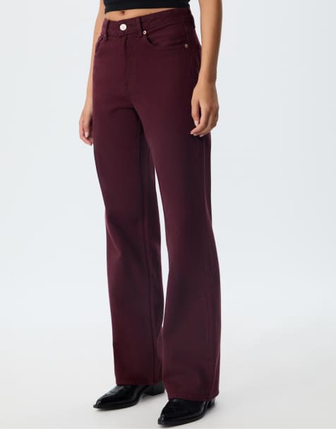 Stradivarius - D92 - Bordeaux jeans med vide og lige ben - view 1