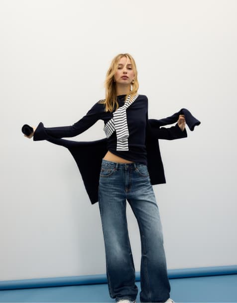 Stradivarius – D92 – Denim-Jeans in blauer Rinse-Waschung mit weitem, geradem Bein - view 1