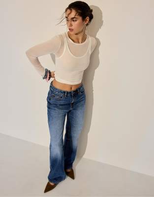 Stradivarius - D92 - Denim-Jeans in blauer Rinse-Waschung mit weitem, geradem Bein