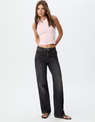 Stradivarius - D92 - Jean ample - Noir délavé-Gris