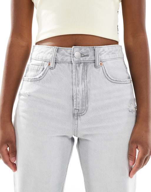 Stradivarius - D92 - Jean dad ample - Gris clair délavé, 4 de 5