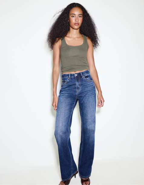Stradivarius - D92 - Jean droit ample - Bleu denim moyen - view 1