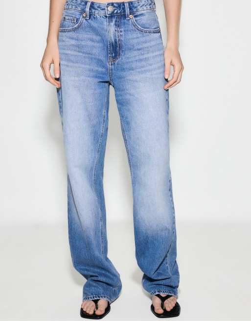 Stradivarius - D92 - Jean droit ample - Bleu moyen clair, 2 de 7