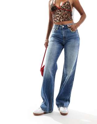 Stradivarius - D92 - Jean droit ample - Bleu moyen