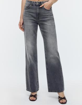 Stradivarius - D92 - Jean droit large - Gris moyen