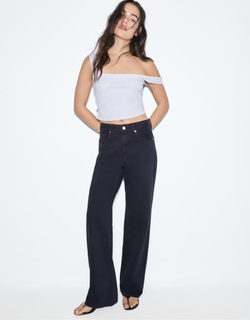 Stradivarius - D92 - Jeans a fondo ampio dritti blu scuro, 5 di 7