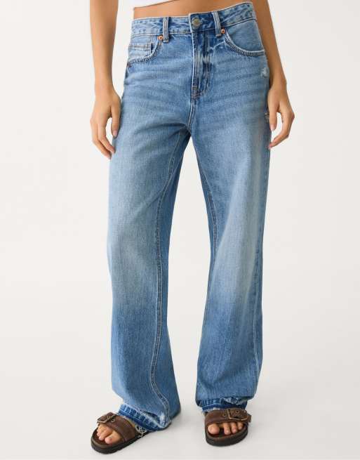 Stradivarius – D92 – Jeans aus Denim in mittelblauer Waschung mit weitem Bein und geradem Schnitt, 2 von 4