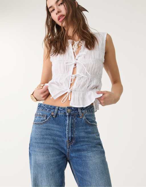 Stradivarius – D92 – Jeans aus Denim in mittelblauer Waschung mit weitem Bein und geradem Schnitt, 4 von 4
