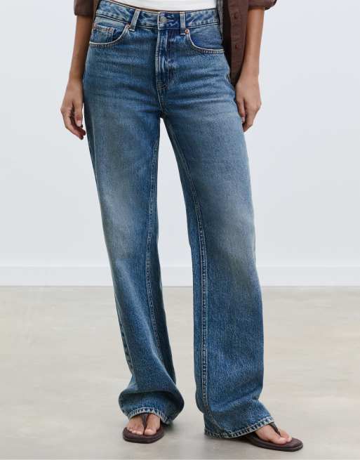 Stradivarius - D92 - Jeans dritti a fondo ampio blu sovratinto, 2 di 4