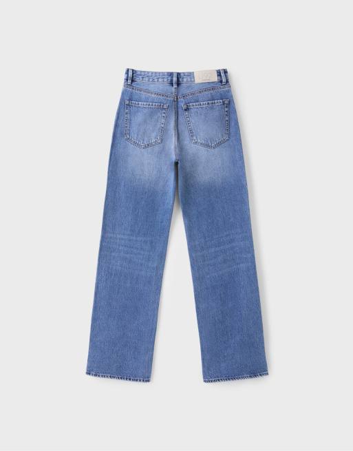 Stradivarius - D92 - Jeans dritti a fondo ampio in denim blu medio chiaro, 7 di 7