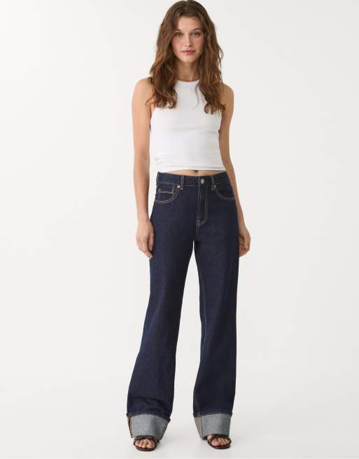 Stradivarius - D92 - Jeans dritti a fondo ampio lavaggio scuro