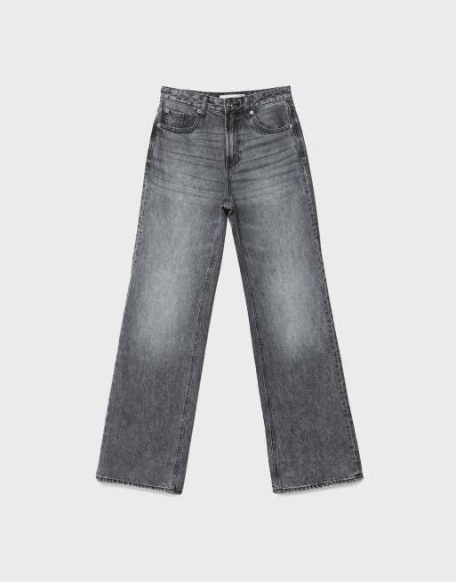 Stradivarius D92 jeans dritti a gamba larga in denim grigio scuro slavato, 6 di 7