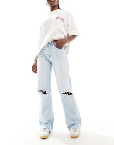 Stradivarius - D92 - Jeans dritti strappati lavaggio azzurro - view 1