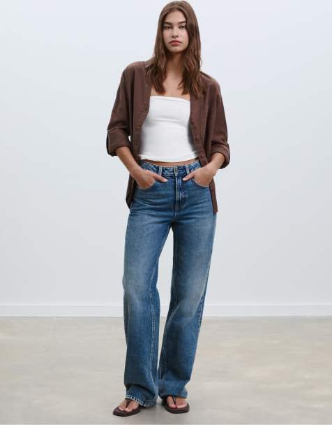 Stradivarius - D92 - Jeans med lige vide ben i overfarvet blå denim - view 1