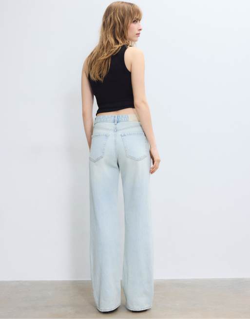 Stradivarius - D92 - Jeans met rechte wijde pijpen in licht bleekblauw, 3 van 4